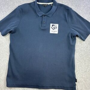 Ted Baker London Marden Blue Ribbed Polo Shirt Mens UK6 XL/XXL Magnolia Patch